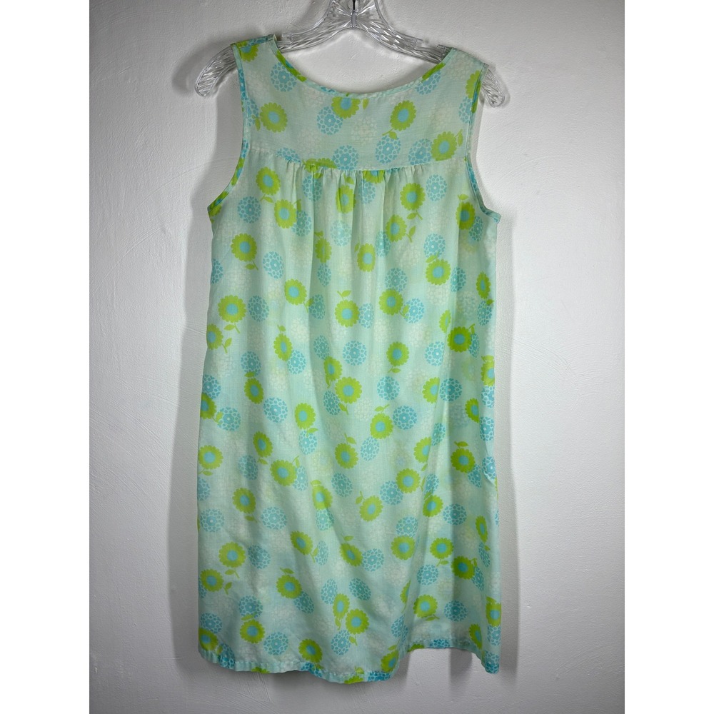Vintage Dutchmaid Blue Green Floral Mod Shift Nightgown Dress Medium 12 28-30 - Picture 6 of 8